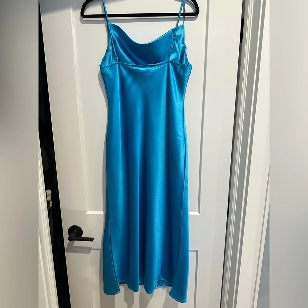 Sleek Blue Satin Slip Dress - Picture 5 of 7